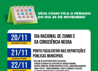 QUIRINÓPOLIS- Confira como ficará o funcionamento nos Órgãos Públicos durante os dias 20, 21 e 22 de novembro em Quirinópolis