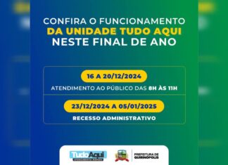 QUIRINÓPOLIS- Confira como ficará o atendimento na unidade Tudo Aqui neste final de ano! ✅