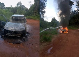 QUIRINÓPOLIS- CARRO PEGA FOGO EM ESTRADA DE TERRA QUE DA ACESSO A CHÁCARAS NO FUNDO DO BAIRRO MORUMBI