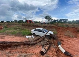 CARRO CAPOTA NA GO-164 E MULHER SOFRE FERIMENTOS RUMO A QUIRINÓPOLIS