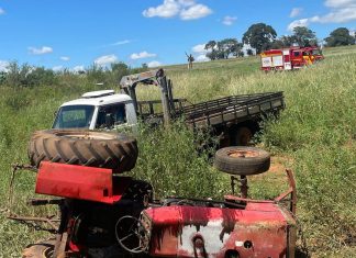 Homem se machuca após um trator cair em cima dele, na área rural
