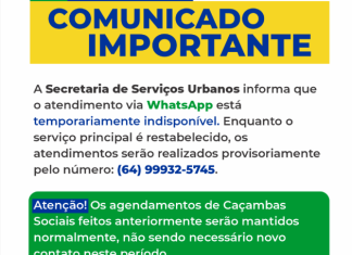 WhatsApp dos Serviços Urbanos temporariamente indisponível