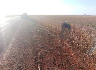 CAMINHÃO BATE EM TRATOR DURANTE ULTRAPASSAGEM E AMBOS CAEM EM LAVOURA DE MILHO